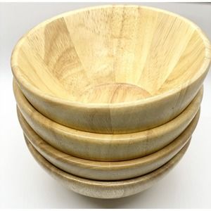 Mountain Woods Light Wooden Cereal/Soup/Salad Bowls - Set Of 4 Approx 7”x4”